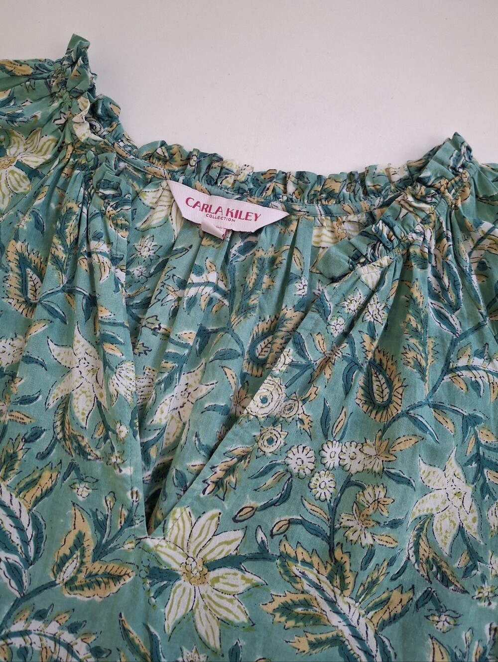 Carla Kiley Boho Floral Block Print Tiered Bishop Sleeve V-neck Dress Size 3XL - Picture 3 of 10